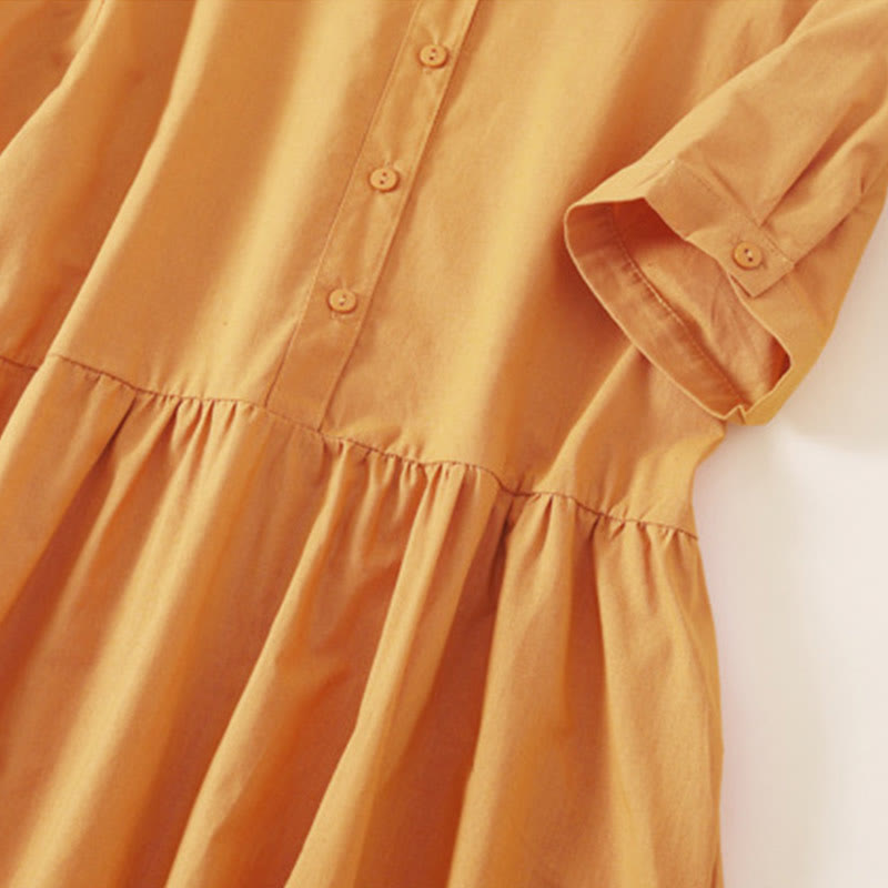 Robe mi-longue d'été en coton et lin à manches courtes et boutons Buddha Stones avec poches - image 21