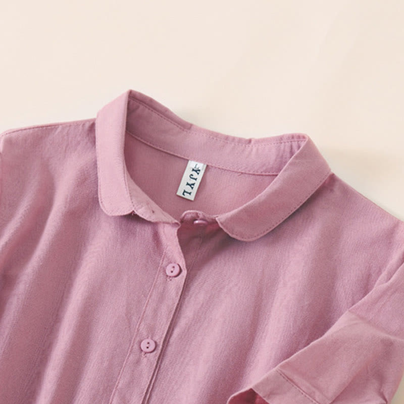 Robe mi-longue d'été en coton et lin à manches courtes et boutons Buddha Stones avec poches - image 1