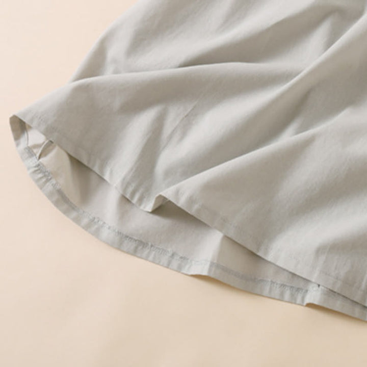 Robe mi-longue d'été en coton et lin à manches courtes et boutons Buddha Stones avec poches - image 14