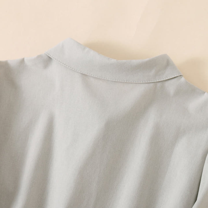 Robe mi-longue d'été en coton et lin à manches courtes et boutons Buddha Stones avec poches - image 9