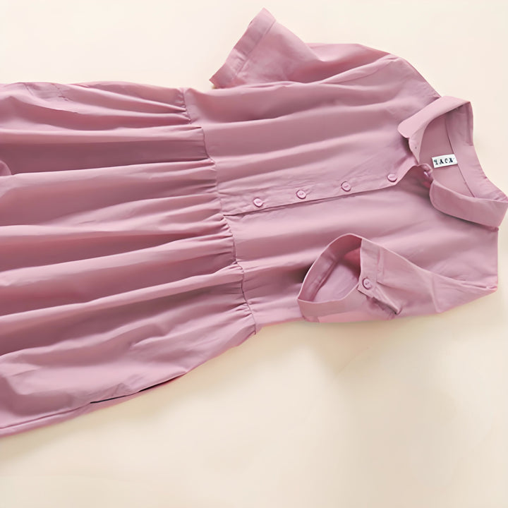 Robe mi-longue d'été en coton et lin à manches courtes et boutons Buddha Stones avec poches - image 3