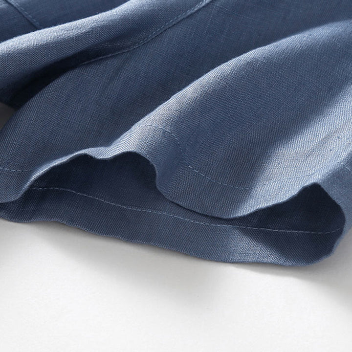 Robe mi-longue d'été en coton Buddha Stones à lacets et manches courtes avec poches