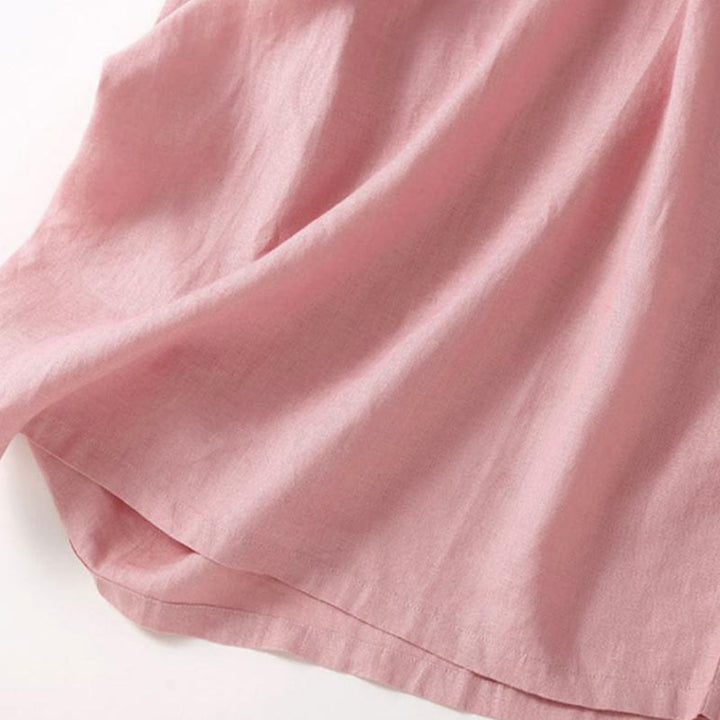 Robe mi-longue d'été en coton Buddha Stones à lacets et manches courtes avec poches