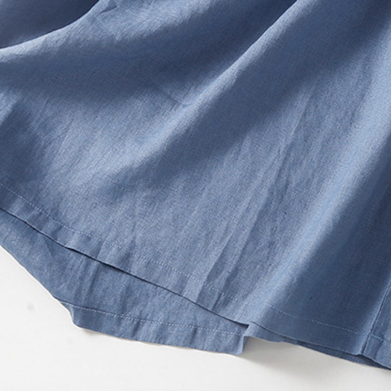 Robe mi-longue d'été en coton Buddha Stones à lacets et manches courtes avec poches