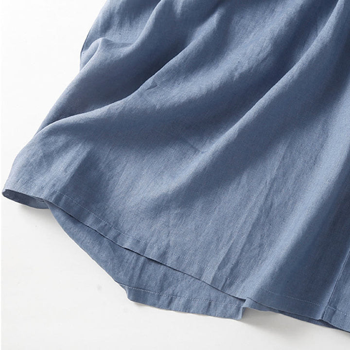 Robe mi-longue d'été en coton Buddha Stones à lacets et manches courtes avec poches