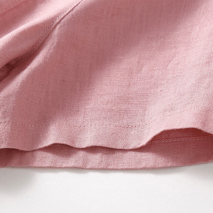 Robe mi-longue d'été en coton Buddha Stones à lacets et manches courtes avec poches