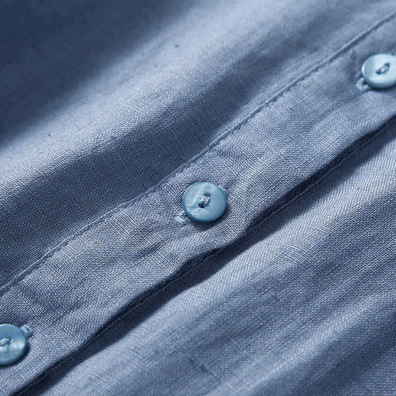 Robe mi-longue d'été en coton Buddha Stones à lacets et manches courtes avec poches