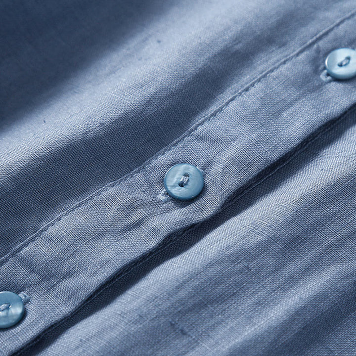 Robe mi-longue d'été en coton Buddha Stones à lacets et manches courtes avec poches
