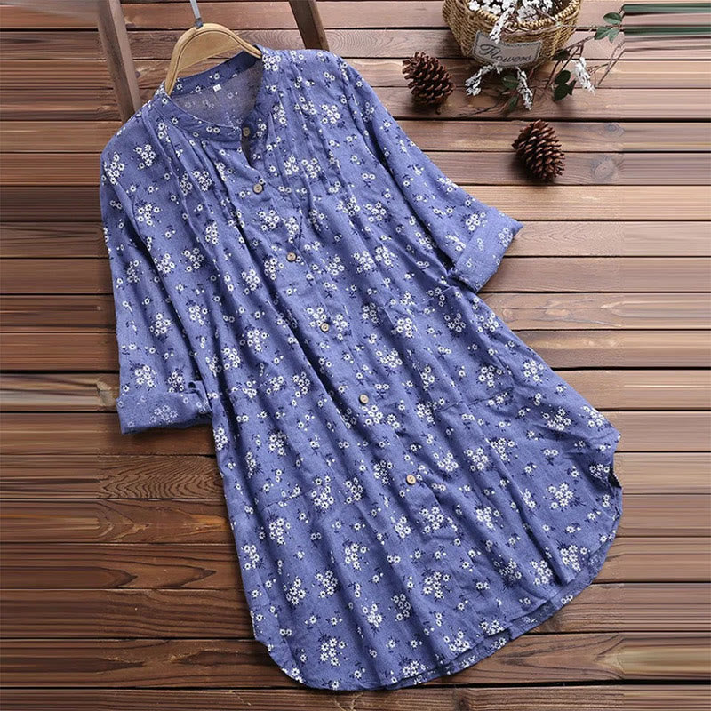 Chemise à manches longues pour femme avec boutons, motifs floraux et Buddha Stones - Bleuet - US8-10，UK/AU12-14，EU40-42 (2XL) - image 3