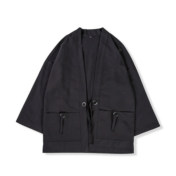 Veste kimono en coton pour homme, couleur unie, à lacets et devant ouvert, motif Buddha Stones