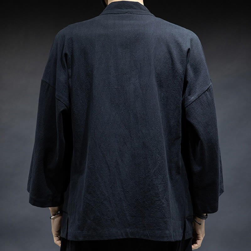Veste kimono en coton pour homme, couleur unie, à lacets et devant ouvert, motif Buddha Stones