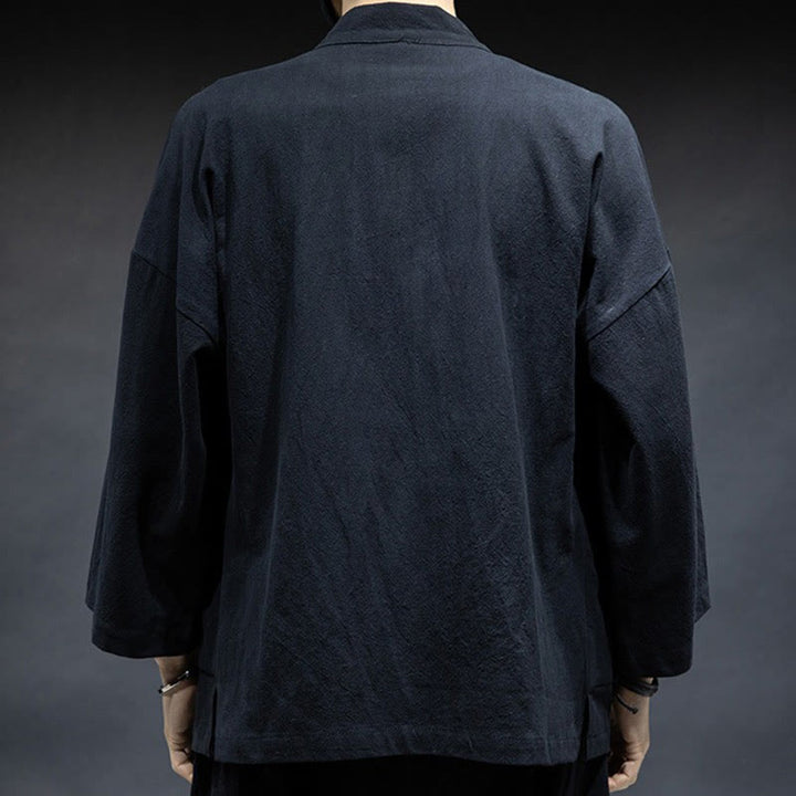Veste kimono en coton pour homme, couleur unie, à lacets et devant ouvert, motif Buddha Stones