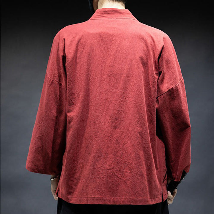 Veste kimono en coton pour homme, couleur unie, à lacets et devant ouvert, motif Buddha Stones