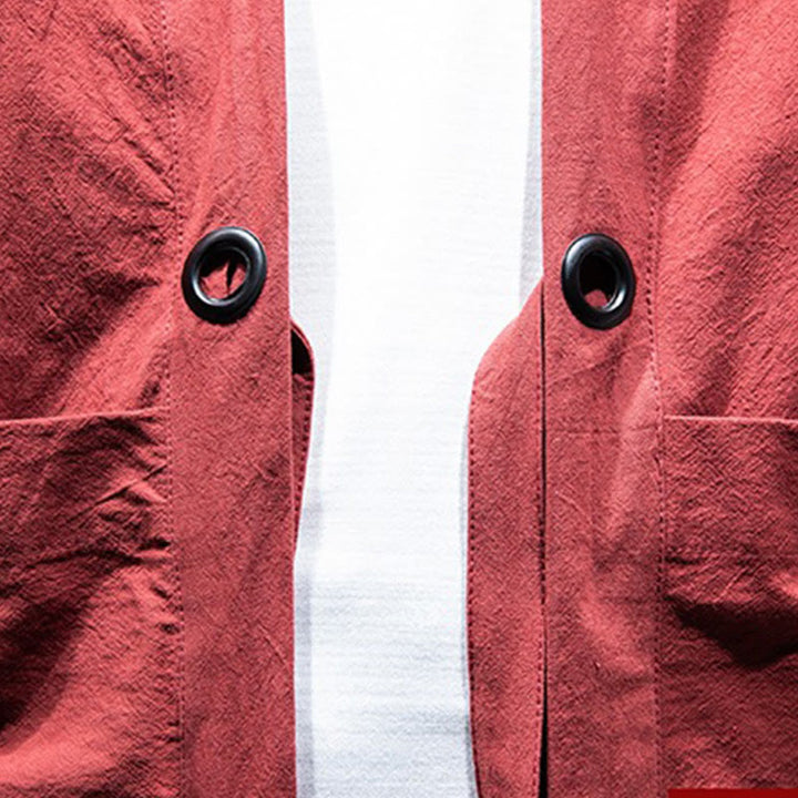 Veste kimono en coton pour homme, couleur unie, à lacets et devant ouvert, motif Buddha Stones