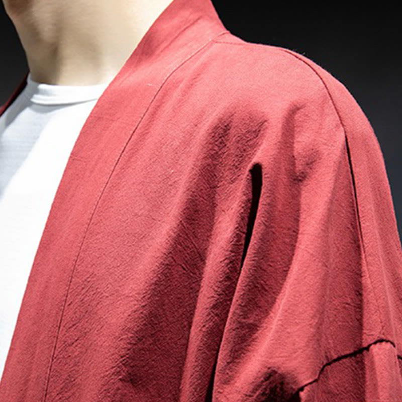Veste kimono en coton pour homme, couleur unie, à lacets et devant ouvert, motif Buddha Stones