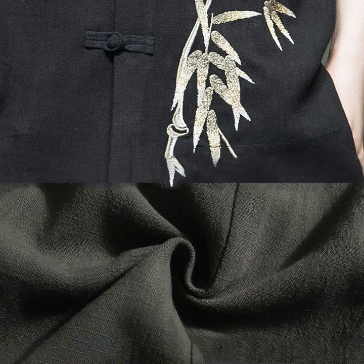 Chemise à manches mi-longues en lin et bambou à boutons grenouille Buddha Stones pour homme