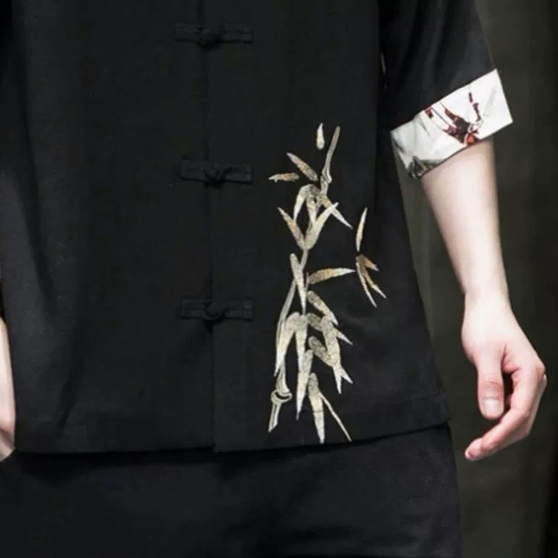 Chemise à manches mi-longues en lin et bambou à boutons grenouille Buddha Stones pour homme - image 4