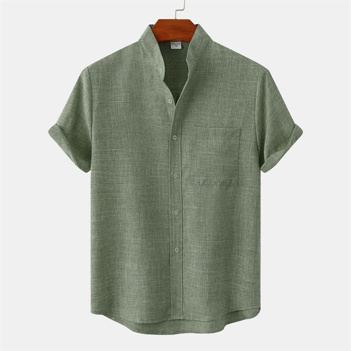 Chemise d'été en coton et lin à manches courtes et boutons pour homme avec poche Motif Buddha Stones