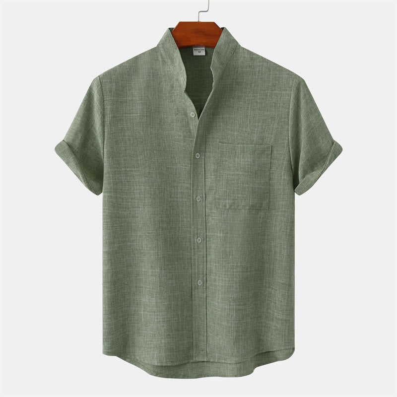 Chemise d'été en coton à manches courtes et boutons pour homme avec poche Motif Buddha Stones - Vert foncé - US/UK/AU42，EU52 (3XL) - image 0