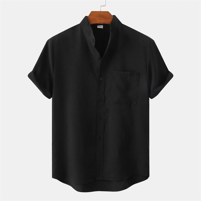 Chemise d'été en coton et lin à manches courtes et boutons pour homme avec poche Motif Buddha Stones
