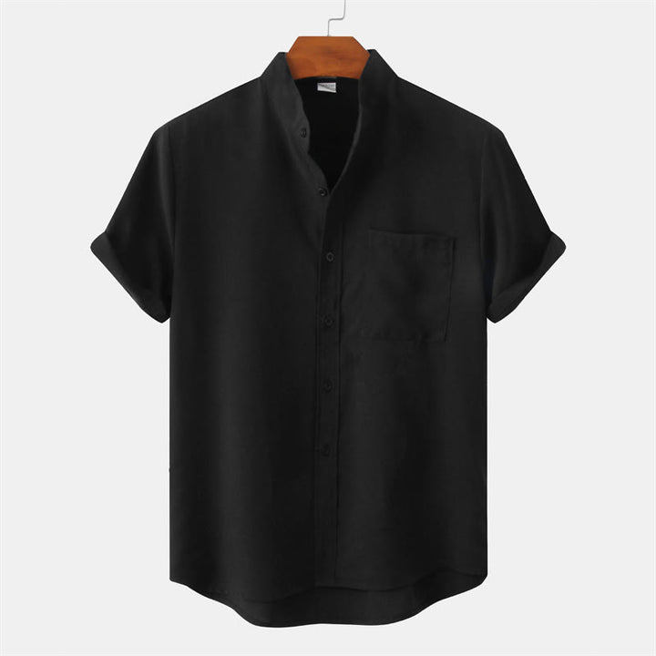 Chemise d'été en coton et lin à manches courtes et boutons pour homme avec poche Motif Buddha Stones