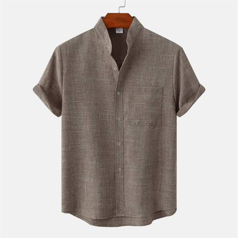 Chemise d'été pour homme Buddha Stones, unie, à manches courtes et boutons, avec poche - Kaki foncé - US/UK/AU42，EU52 (3XL) - image 35
