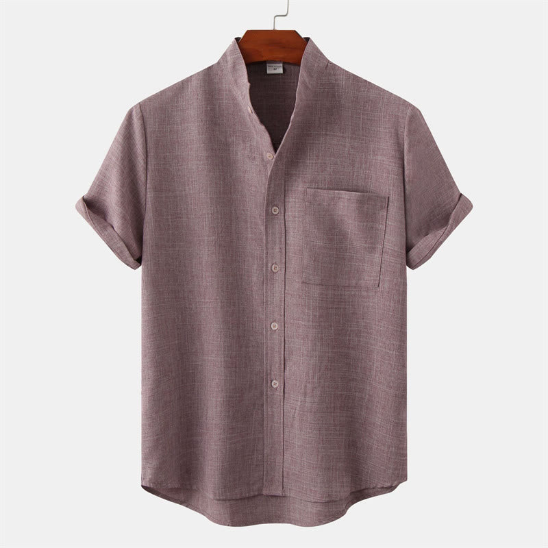 Chemise d'été en coton et lin à manches courtes et boutons pour homme avec poche Motif Buddha Stones