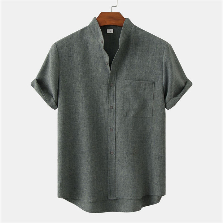 Chemise d'été en coton et lin à manches courtes et boutons pour homme avec poche Motif Buddha Stones