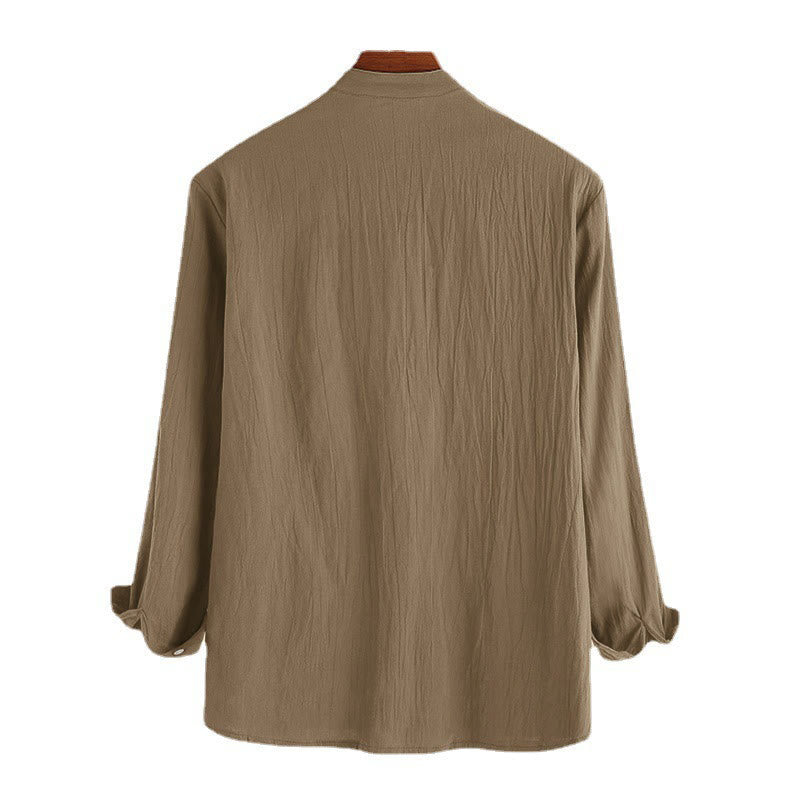 Chemises pour hommes en coton à manches longues, demi-boutons, couleur unie, motif Buddha Stones - image 8