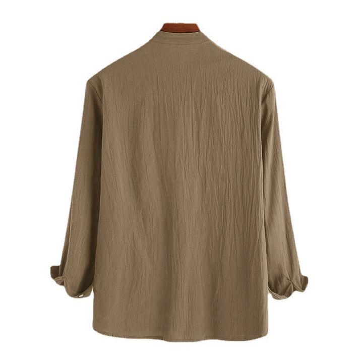 Chemises pour hommes en coton à manches longues, demi-boutons, couleur unie, motif Buddha Stones - image 8