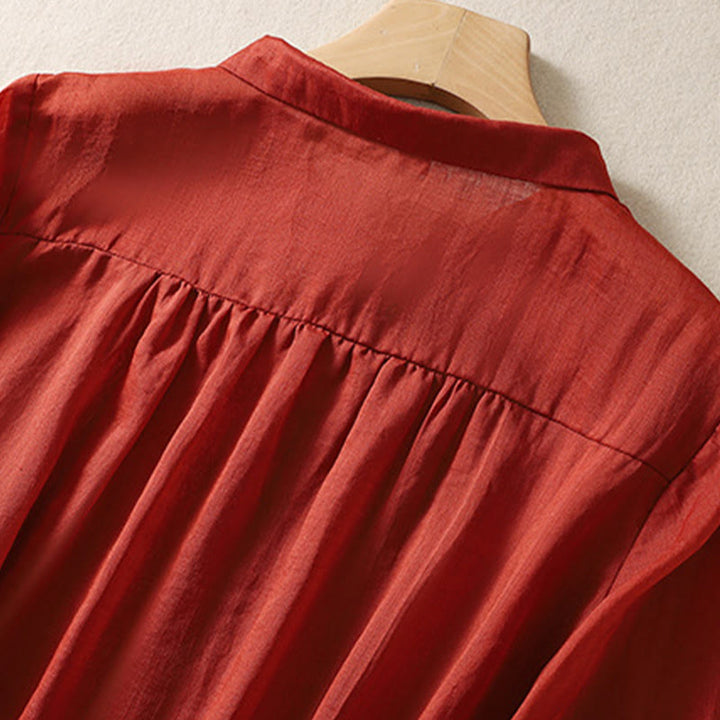 Chemise d'été en coton et lin pour femme, motif floral, broderie de boutons, manches trois-quarts, revers, motif Buddha Stones - image 22