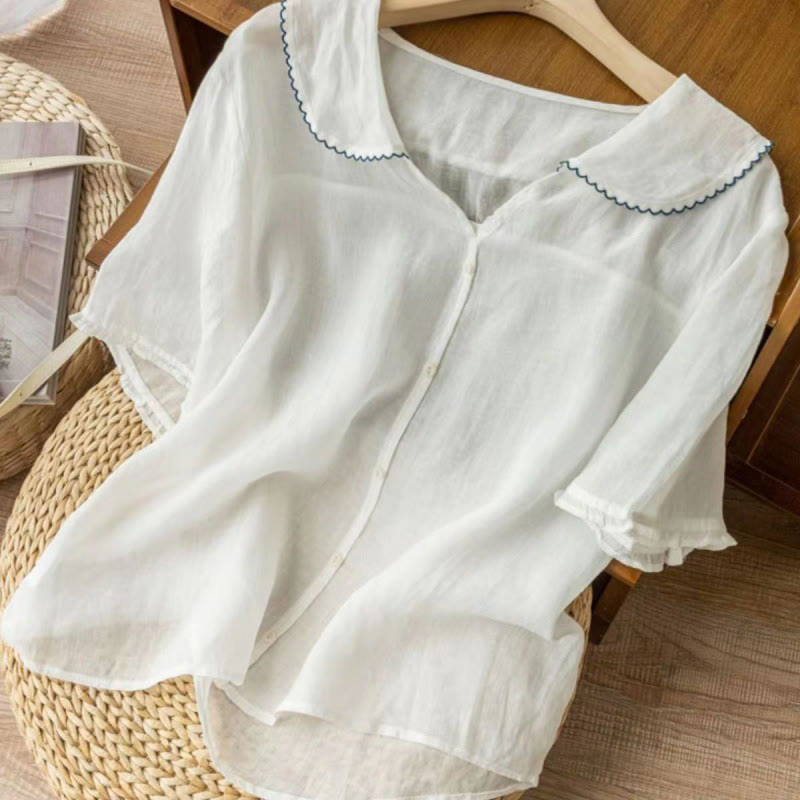 Chemise décontractée à manches mi-longues et col moyen pour femme avec boutons et Buddha Stones - image 18