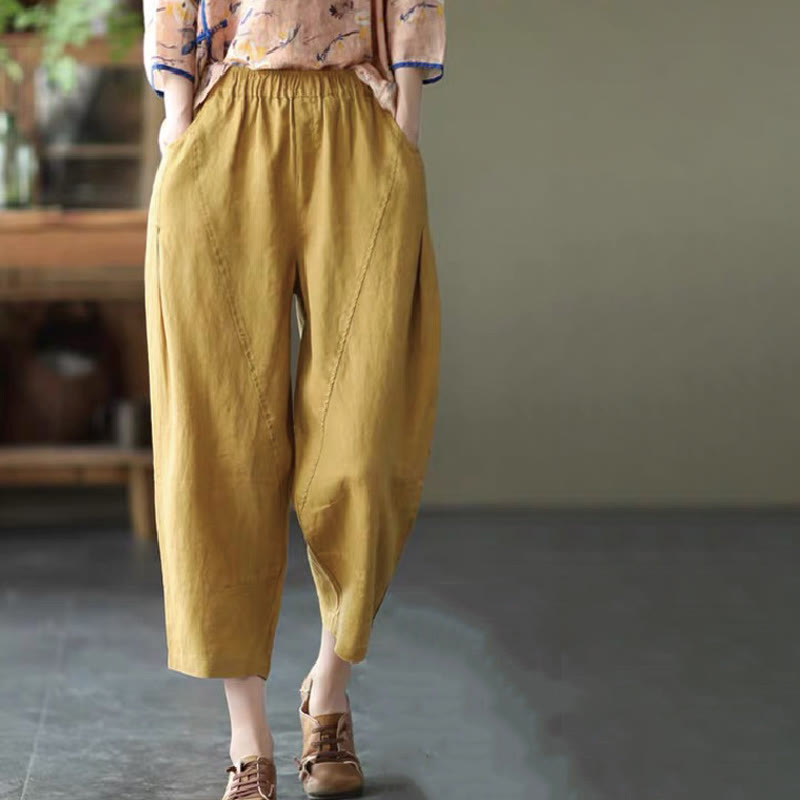 Pantalon sarouel décontracté d'été pour femme avec poches et imprimé Buddha Stones - Verge d'or - US8-10，UK/AU12-14，EU40-42 (2XL) - image 0