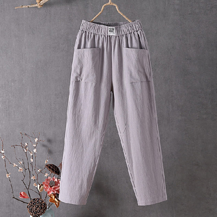 Pantalon sarouel d'été pour femme avec poches et taille élastique et motif Buddha Stones - Gris clair - US14，UK/AU18，EU46 (4XL) - image 4