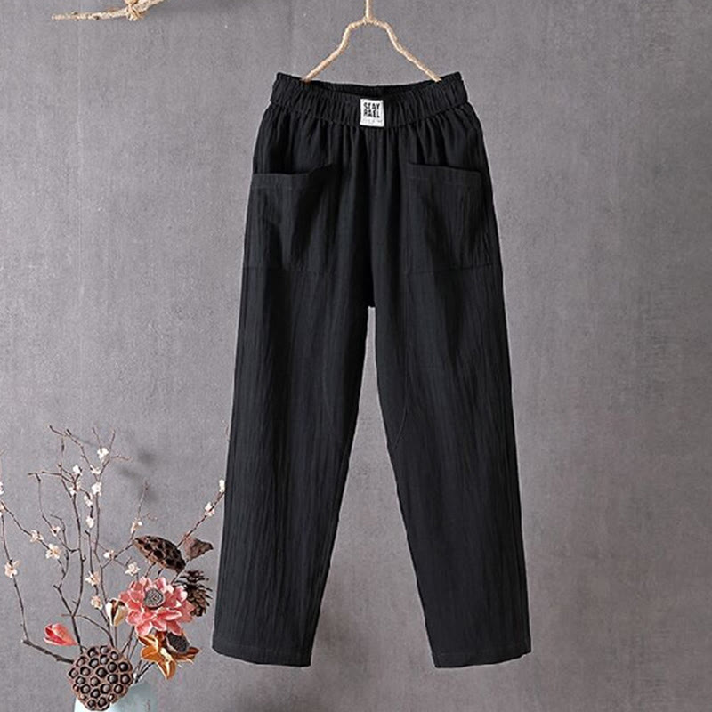 Pantalon sarouel d'été pour femme avec poches et taille élastique et motif Buddha Stones - Noir - US14，UK/AU18，EU46 (4XL) - image 2