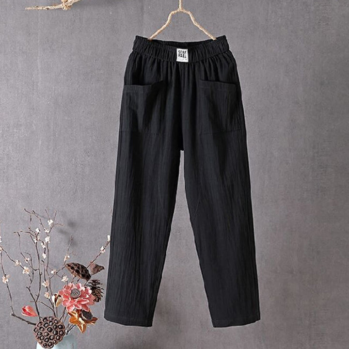 Pantalon sarouel d'été pour femme avec poches et taille élastique et motif Buddha Stones - Noir - US14，UK/AU18，EU46 (4XL) - image 2