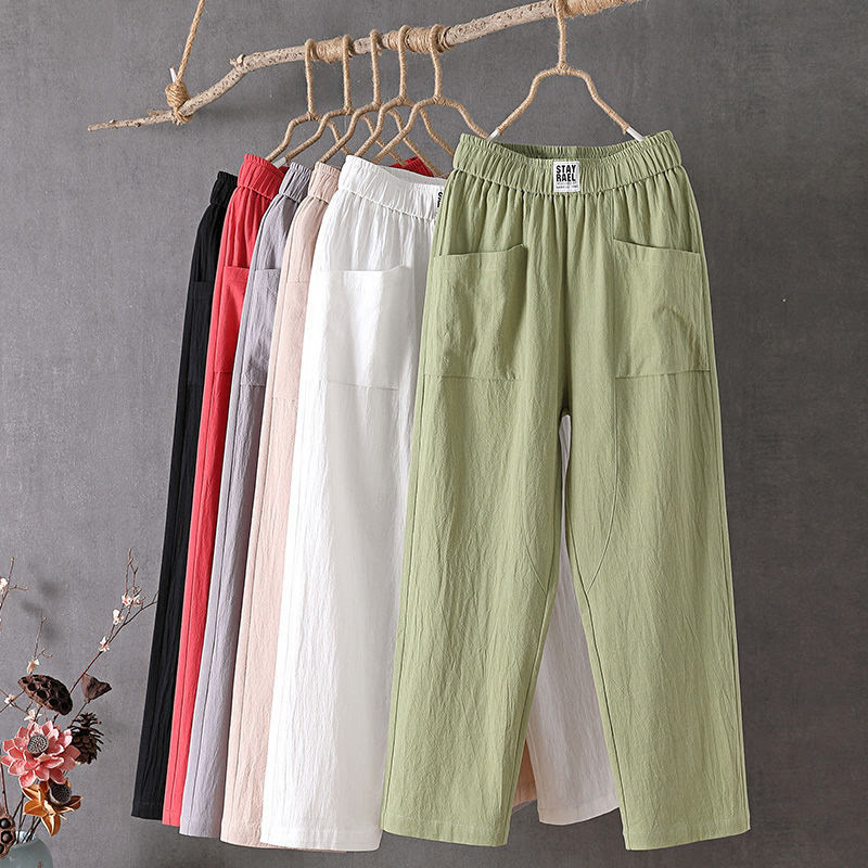 Pantalon sarouel d'été pour femme avec poches et taille élastique et motif Buddha Stones - image 0