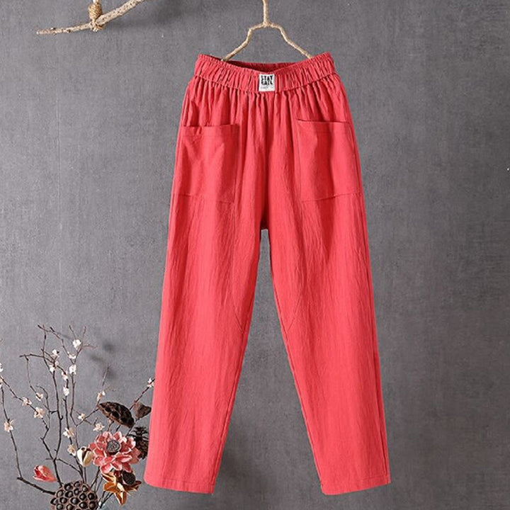 Pantalon sarouel d'été pour femme avec poches et taille élastique et motif Buddha Stones - OrangeRouge - US14，UK/AU18，EU46 (4XL) - image 5