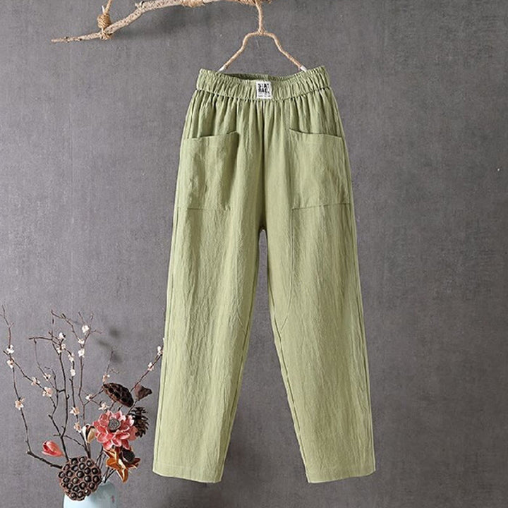 Pantalon sarouel d'été pour femme avec poches et taille élastique et motif Buddha Stones - Vert clair - US14，UK/AU18，EU46 (4XL) - image 3