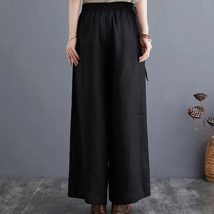 Pantalon large taille haute en coton et lin pour femme, avec poches, motif Buddha Stones, design simple et pur