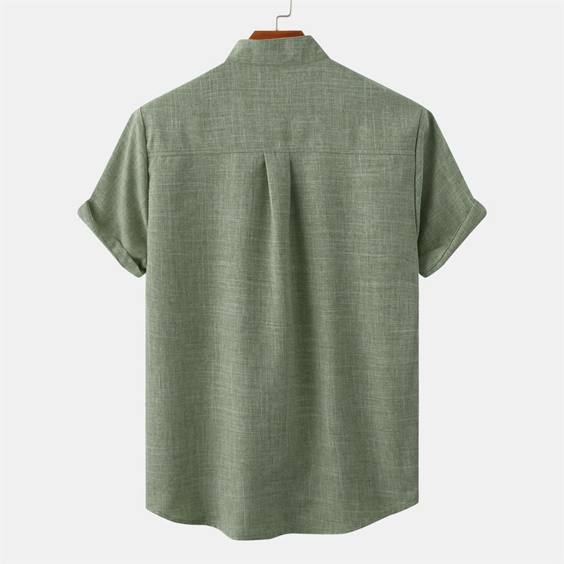 Chemise d'été en coton et lin à manches courtes et boutons pour homme avec poche Motif Buddha Stones