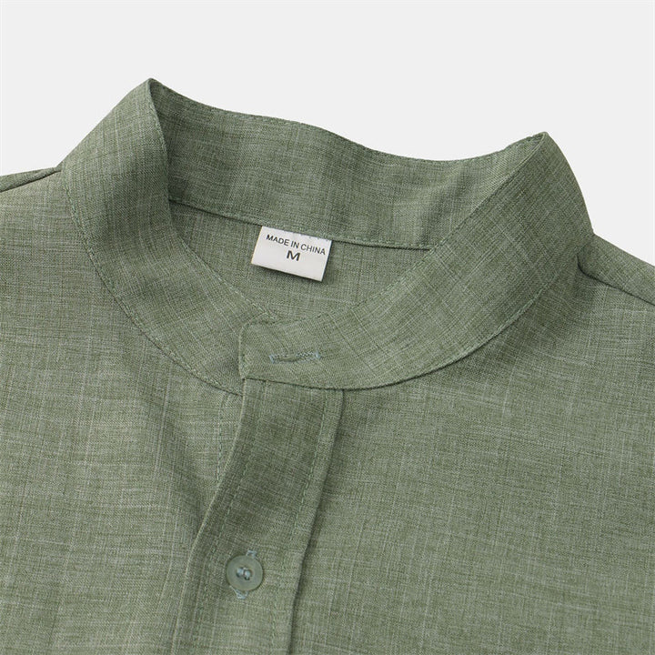 Chemise d'été en coton et lin à manches courtes et boutons pour homme avec poche Motif Buddha Stones