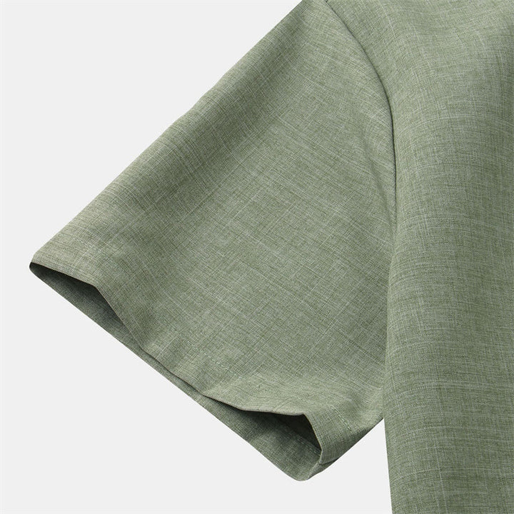 Chemise d'été en coton et lin à manches courtes et boutons pour homme avec poche Motif Buddha Stones