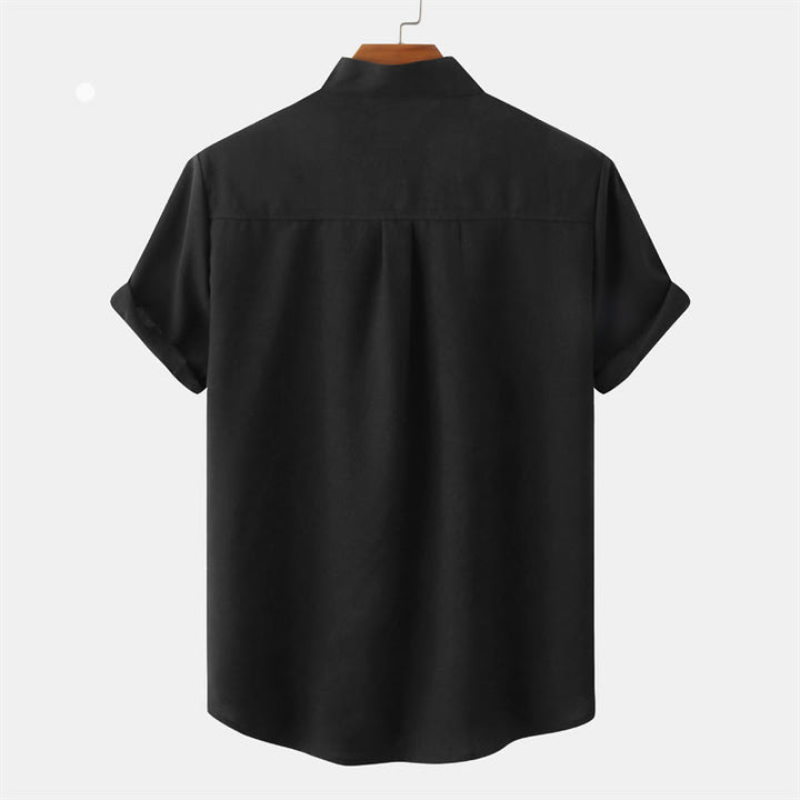 Chemise d'été en coton et lin à manches courtes et boutons pour homme avec poche Motif Buddha Stones