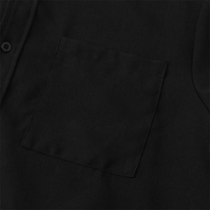 Chemise d'été en coton et lin à manches courtes et boutons pour homme avec poche Motif Buddha Stones