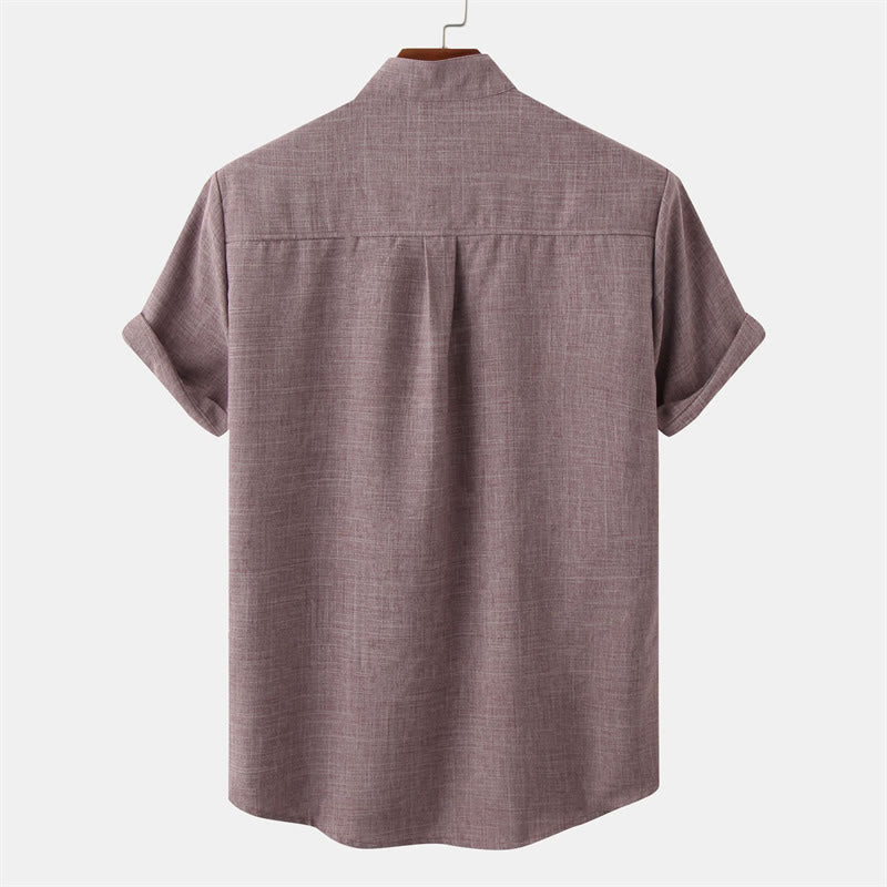 Chemise d'été en coton et lin à manches courtes et boutons pour homme avec poche Motif Buddha Stones