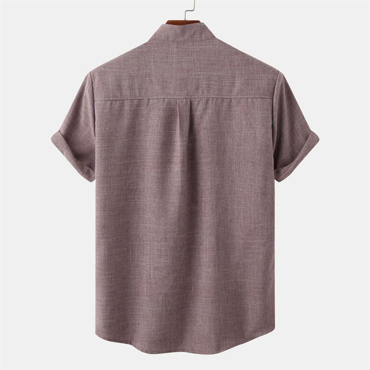 Chemise d'été en coton et lin à manches courtes et boutons pour homme avec poche Motif Buddha Stones