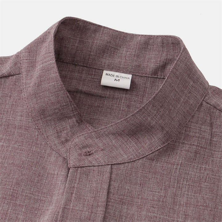 Chemise d'été en coton et lin à manches courtes et boutons pour homme avec poche Motif Buddha Stones