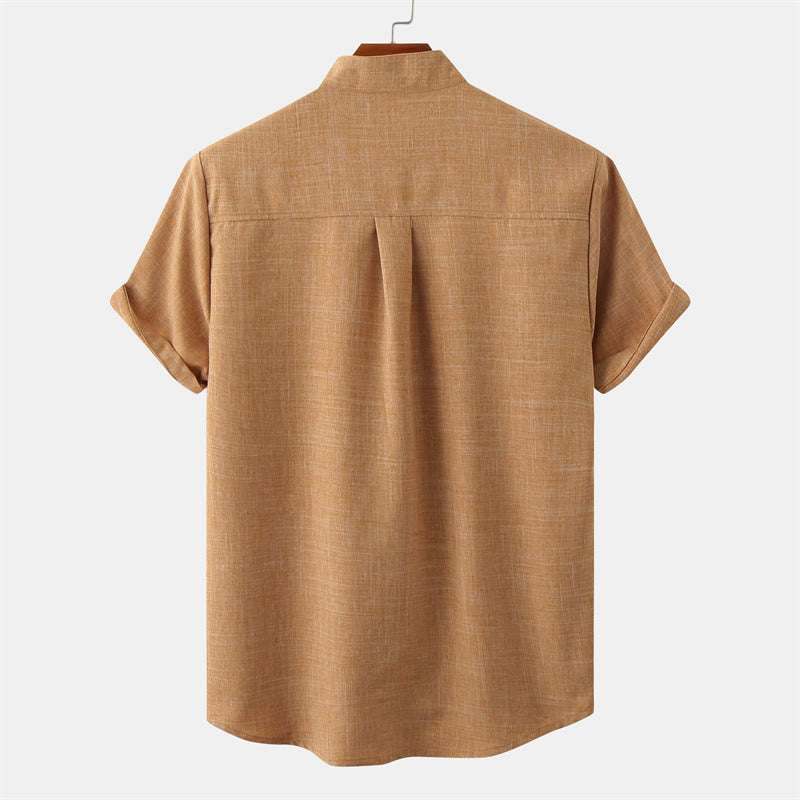 Chemise d'été en coton et lin à manches courtes et boutons pour homme avec poche Motif Buddha Stones