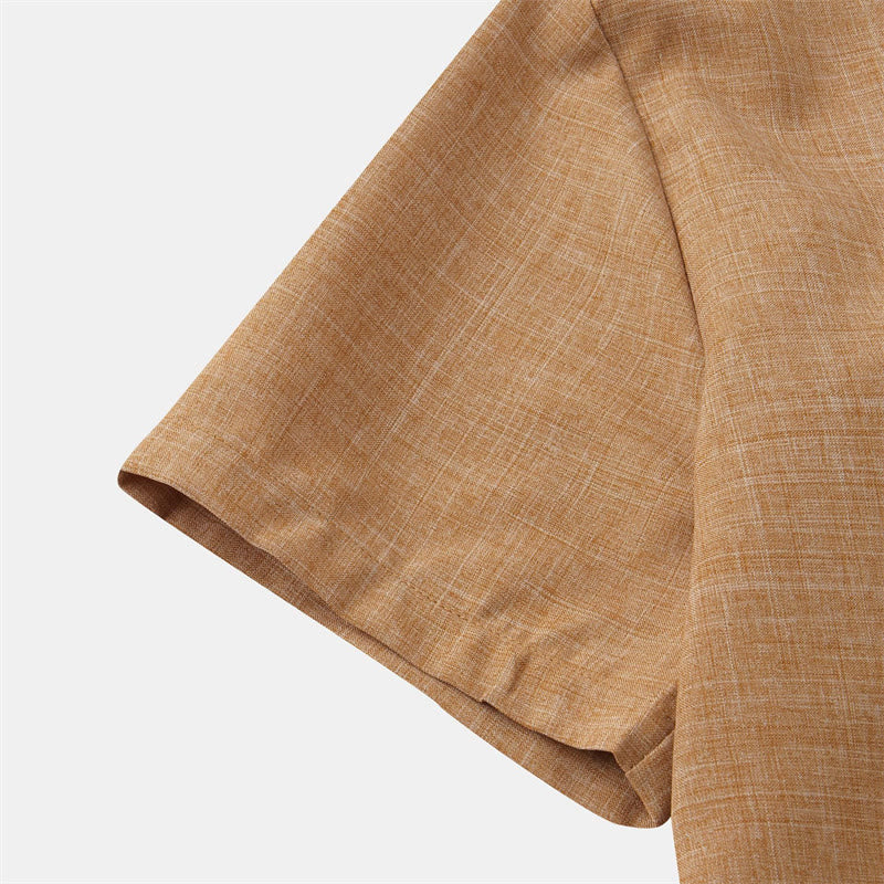 Chemise d'été en coton et lin à manches courtes et boutons pour homme avec poche Motif Buddha Stones